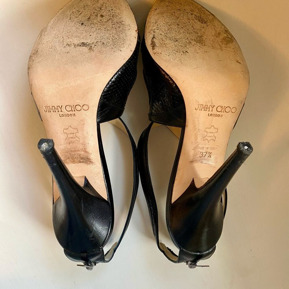 Jimmy Choo Black Watersnake & Kid Leather Disco Sandals Size 37.5 - Picture 6 of 8
